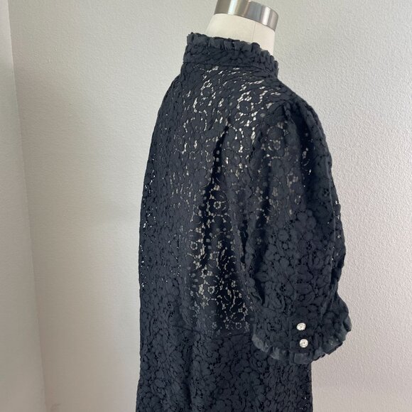 NEW Zara Womens Plus XXL Black Lace Dress Ruffle Details & Jewel Buttons - Picture 8 of 16